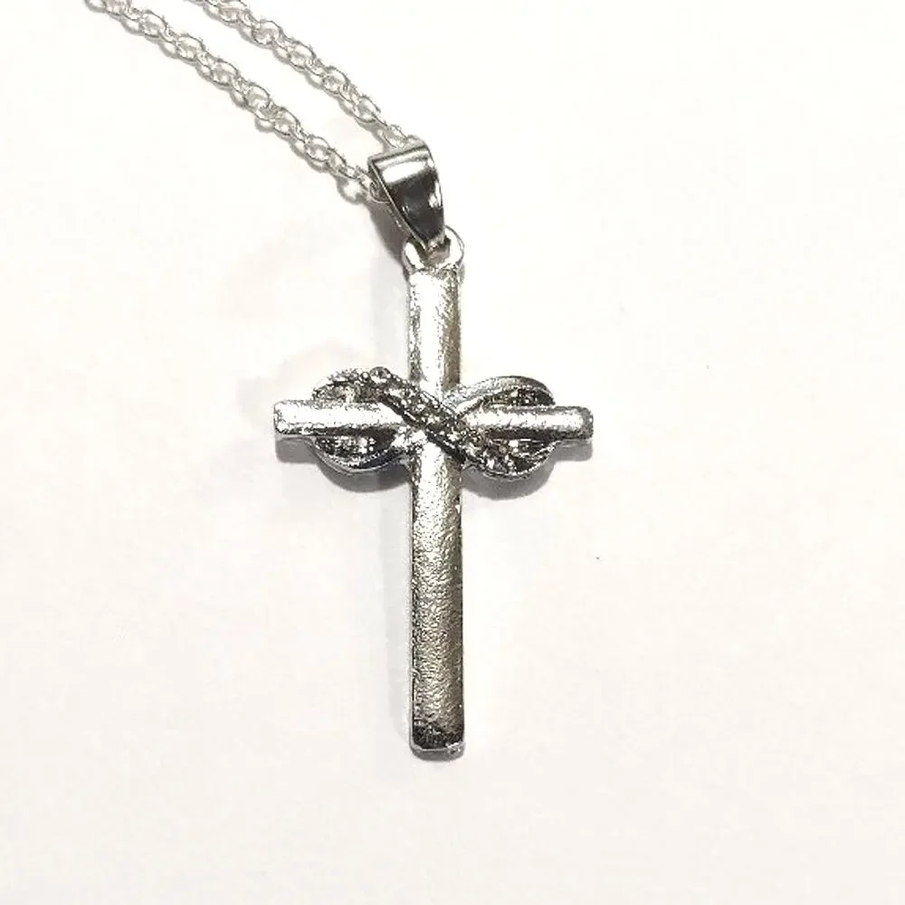 925 Silver Necklace W/ Infinity Cross CZ Christian Valentine's Birthday Gift NEW